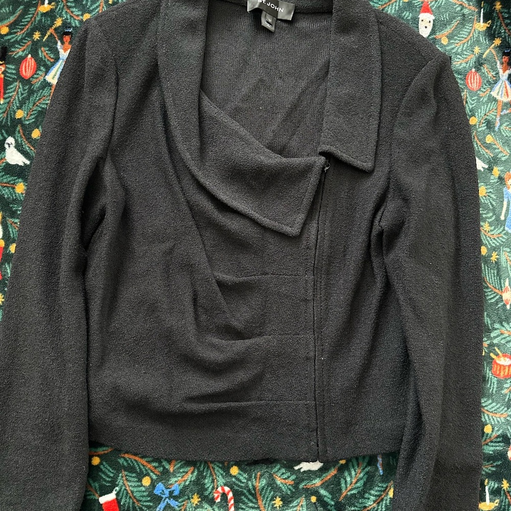 ST. JOHN Glitter Knit Black Motorcycle Jacket sz 12